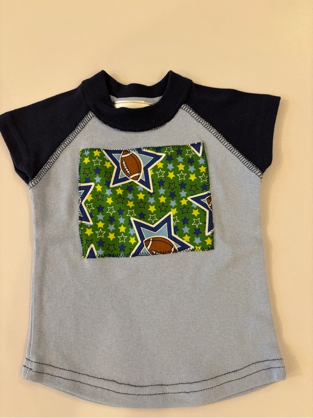 Area Code 407 Light Blue & Navy Football Star Patch Raglan Kids Tee